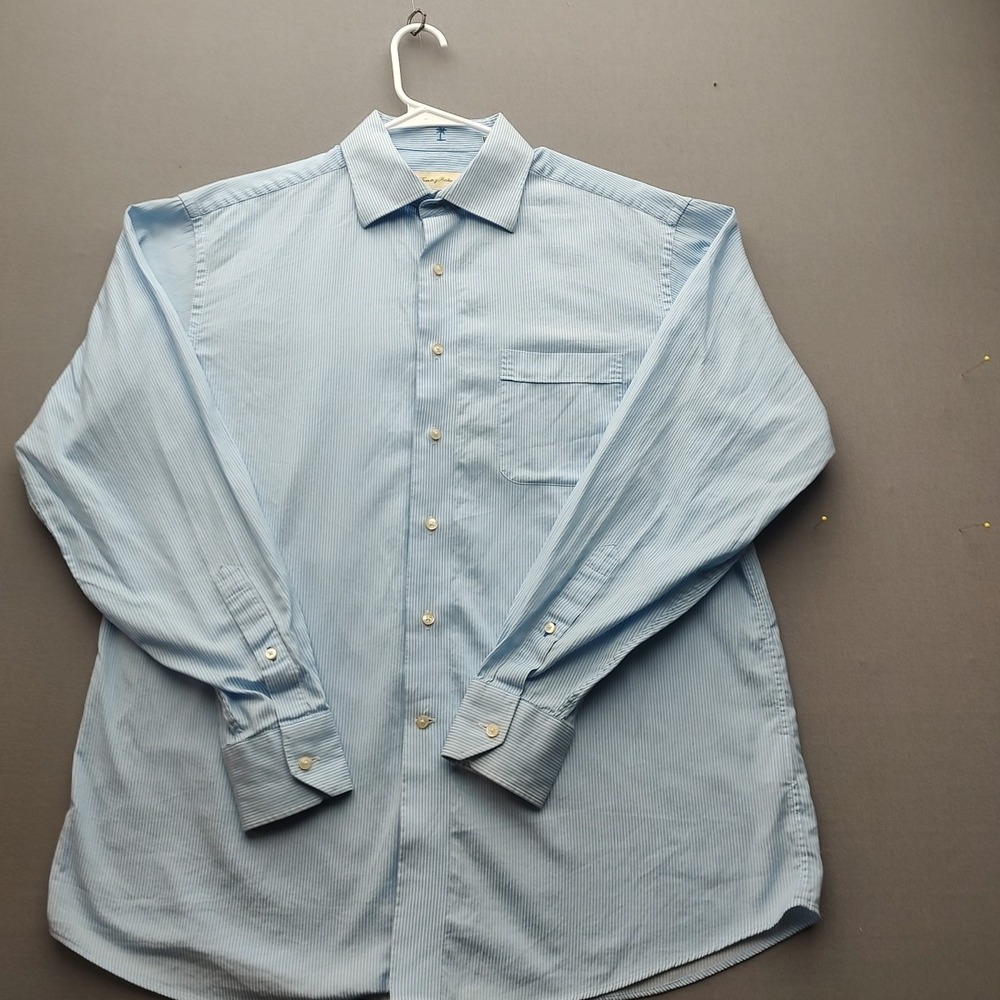 Tommy Bahama Men's Baby Blue Striped Button Up Shirt Long Sleeve 16 34-35